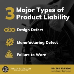 types of product liability design defect, manufacturing defect, failure to warn