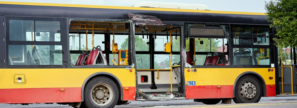 The damaged interior of a city bus