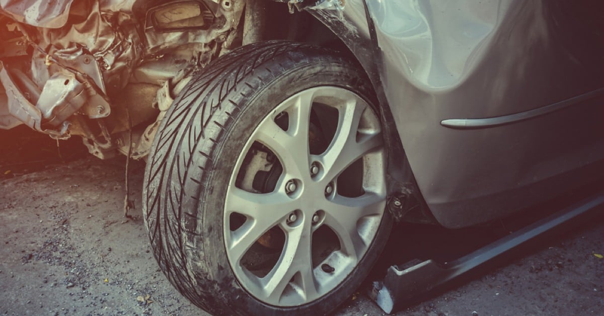 Close up of car tire after car accident