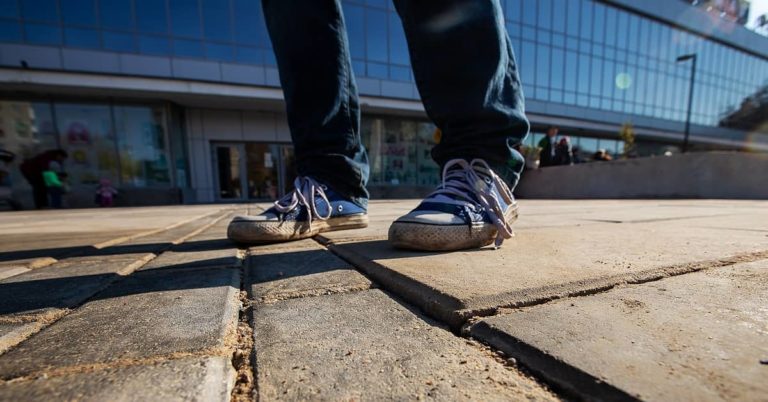 Close up of Pedestrians sneakers