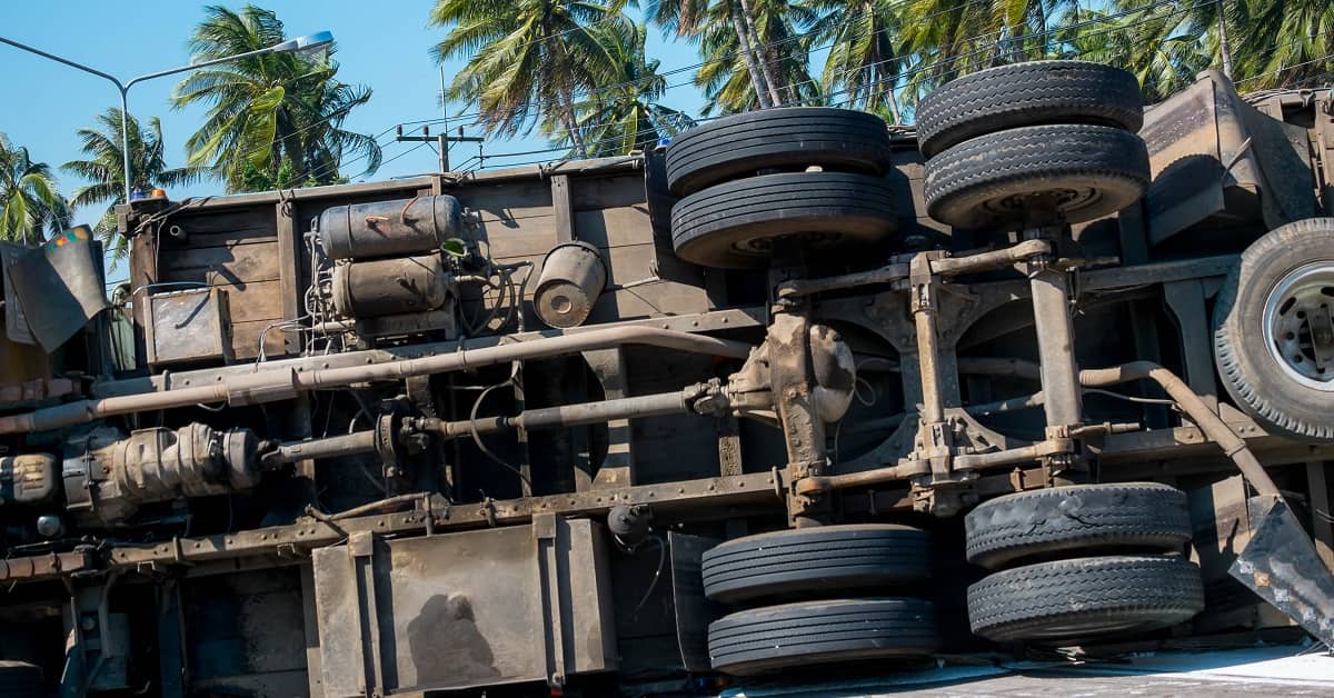 Truck turned over after accident