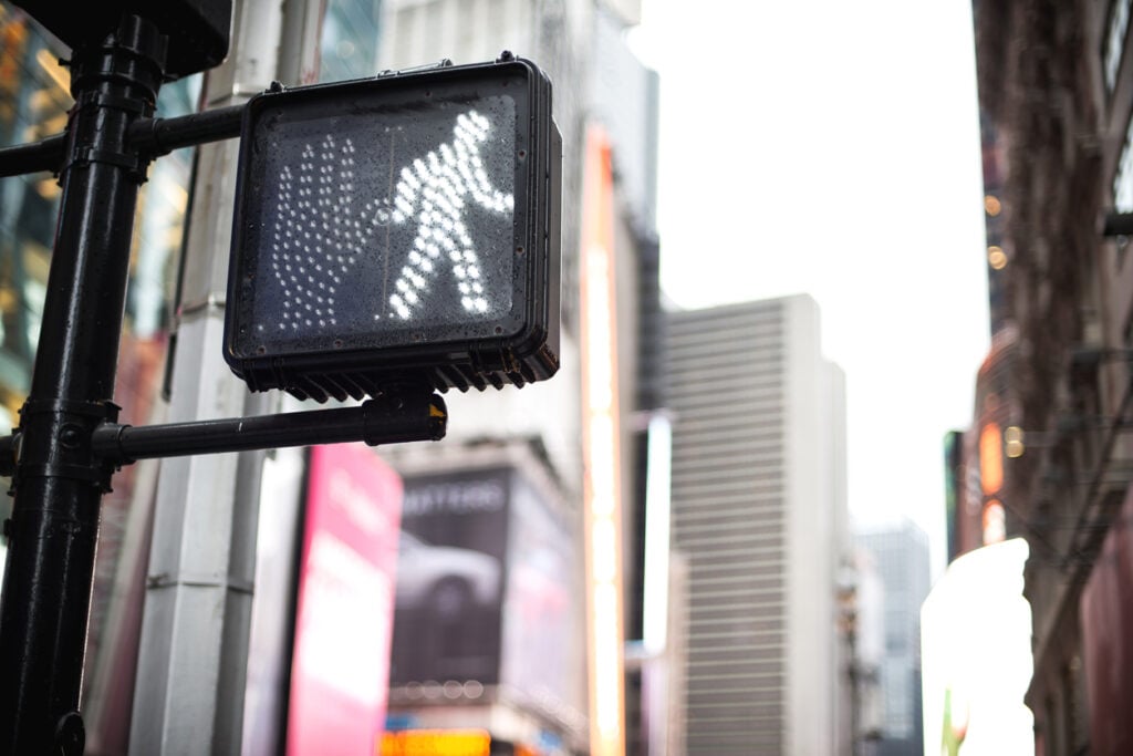 Pedestrian crossing traffic signal in the city