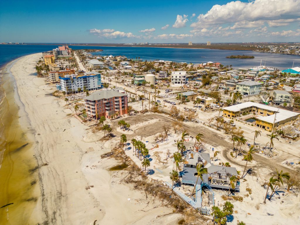 View of destruction in Ft. Meyers, FL from the air after Hurricane Ian