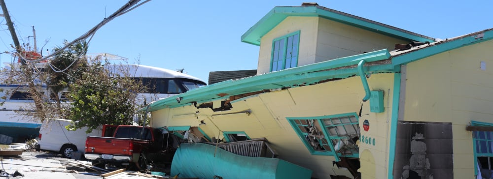 A green house in Florida severely damaged by Hurricane Ian