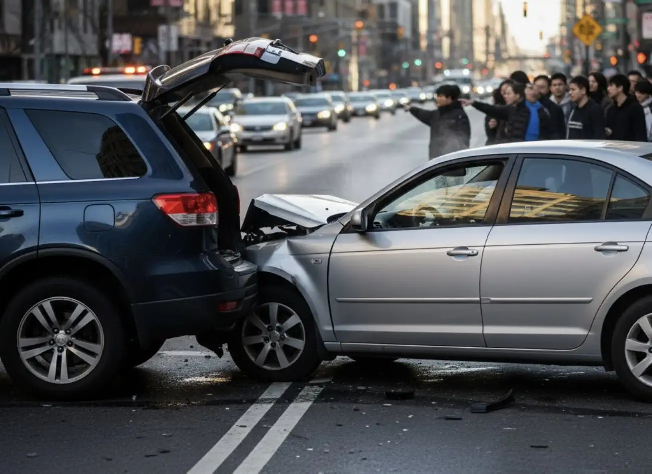 A Florida intersection scene showing a rear-end collision