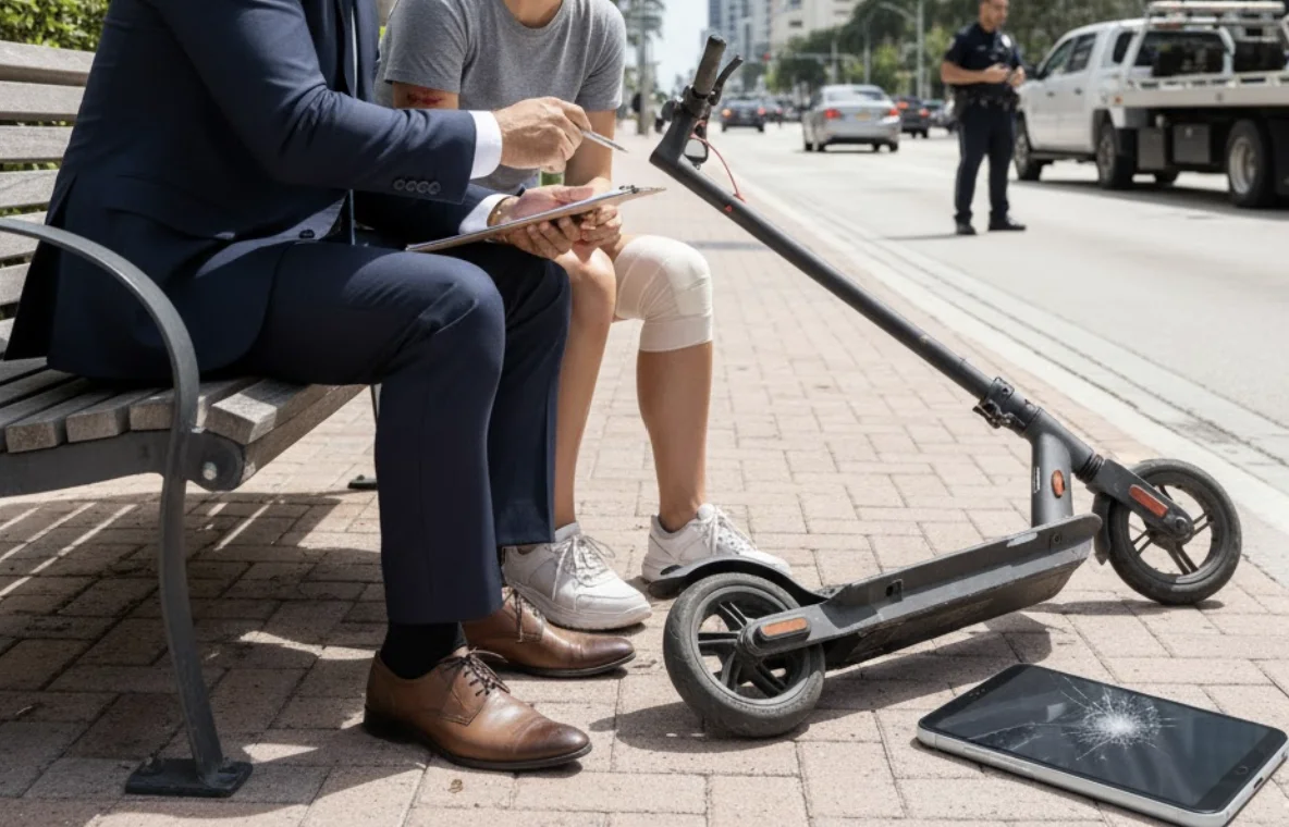 Personal injury lawyer consulting a client after an e-scooter accident