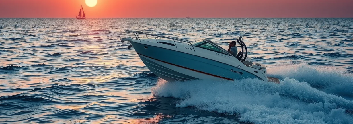 barco zarpando al mar al amanecer mientras se asegura de evitar cualquier accidente de navegación
