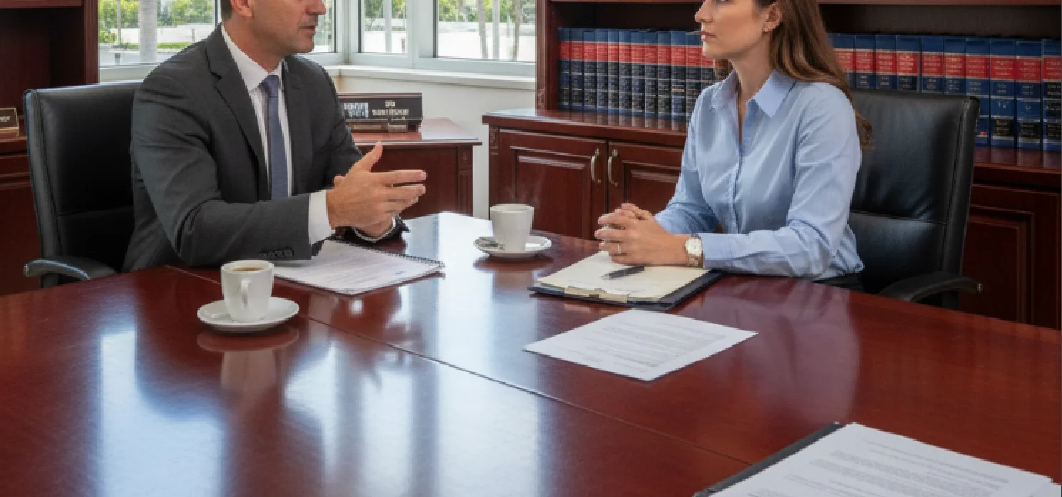 A client consulting with a personal injury lawyer in an office