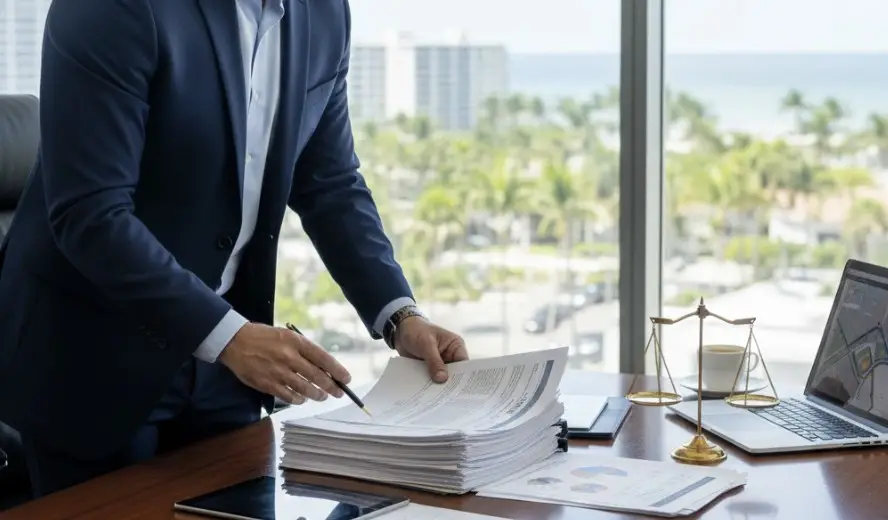 A Florida personal injury attorney reviewing accident documents
