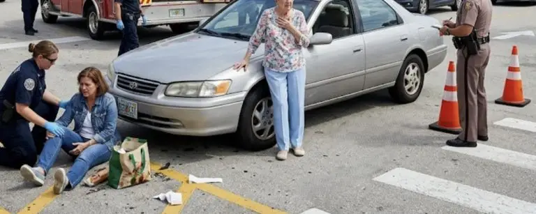A busy Florida parking lot accident involving an elderly driver and a pedestrian