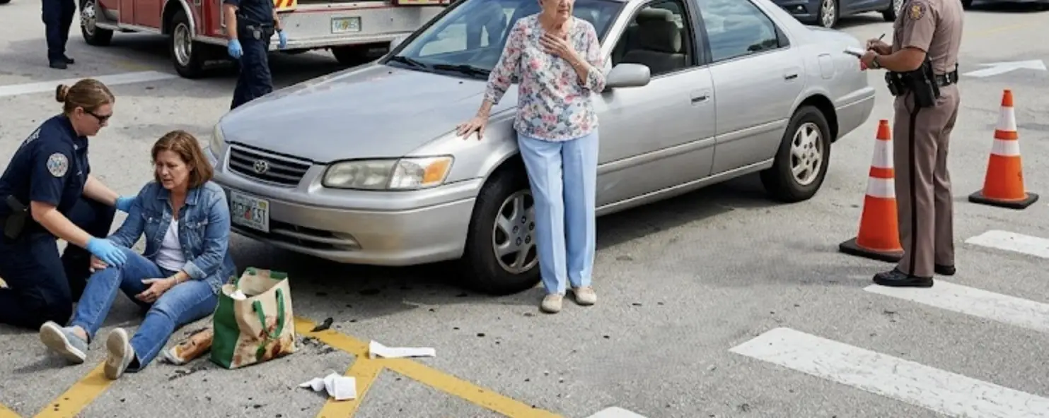 A busy Florida parking lot accident involving an elderly driver and a pedestrian